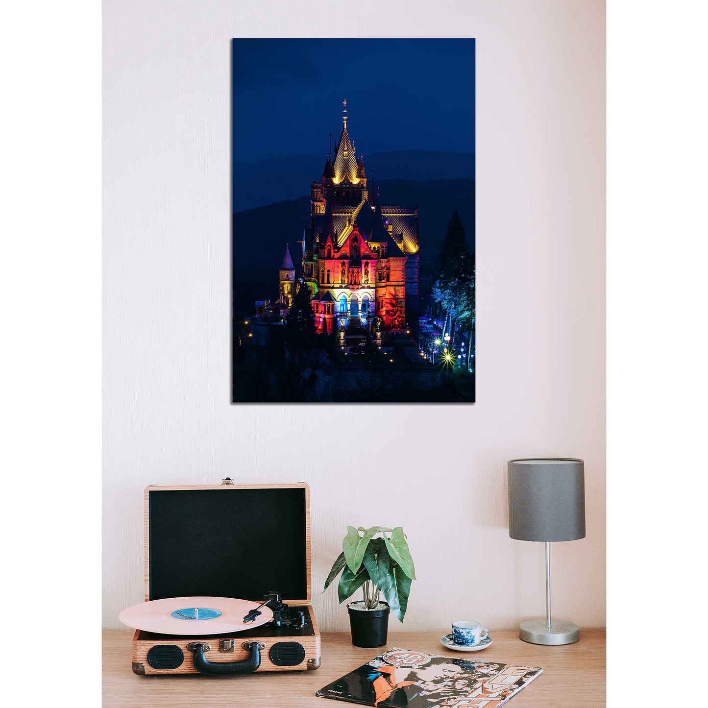 Wandbild Schlossleuchten Schloss Drachenburg bei Nacht