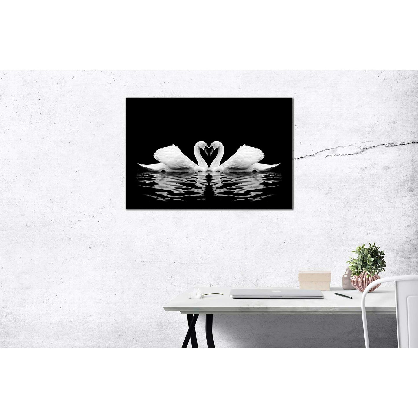Wandbild Zwei Schwäne ein Herz